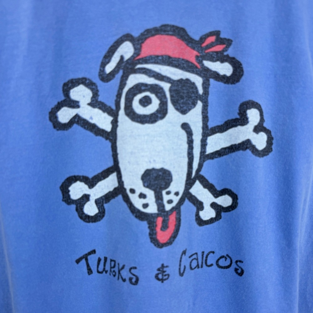 Comfort Colors Turks & Caicos Pirate Dog Graphic T Shirt XXL Garment Dyed Blue - Picture 3 of 9